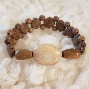 Boho Wood Bead & Crackled Faux Stone Bracelet